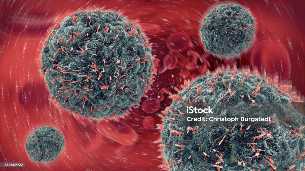 3d illustration of antibodies attacking virus cell into the bloo 3d illustration of antibodies attacking virus cell into the bloodstream Vaccination stock illustration