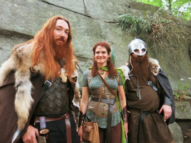 Viking Warriors and Wood Elf Fantasy Princess stock photo