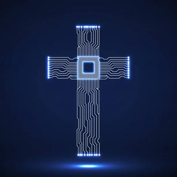 Vector illustration of Abstract electronic circuit board in shape of cross with cpu
