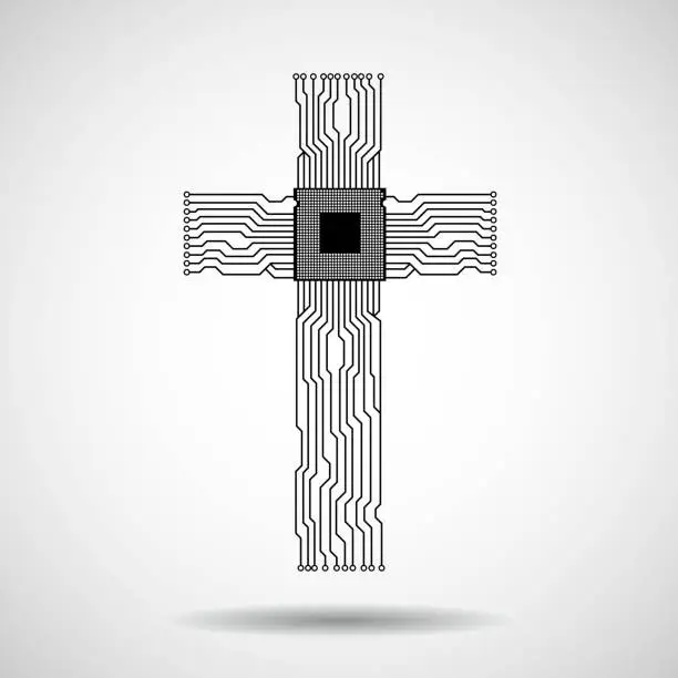 Vector illustration of Abstract electronic circuit board in shape of cross with cpu