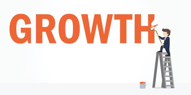 istock Businessman painting the word growth on a wall by climbing up a ladder. Vector illustration. 689695252