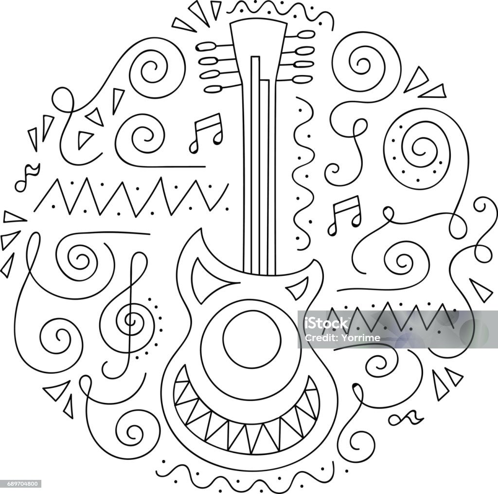 Doodle Guitar. Jazz festival coloring page. Doodle Guitar. Jazz festival coloring page. Decorative vector illustration. Abstract stock vector