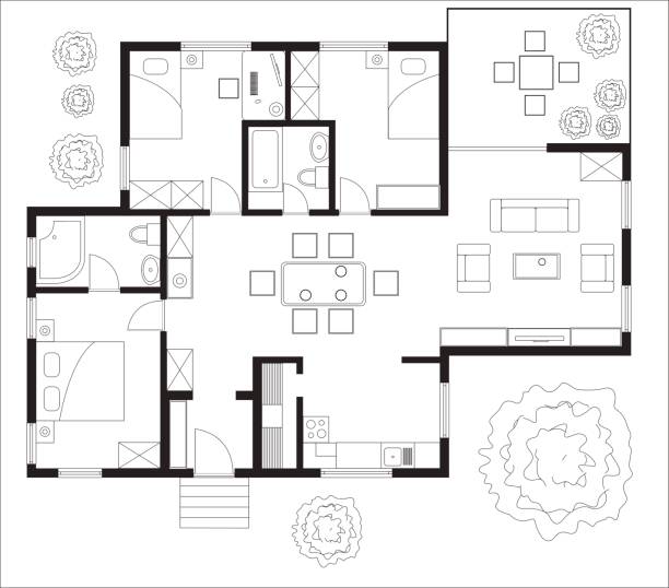 Black and White floor plan of a house. Black and White floor plan of a house. floor plan illustrations stock illustrations