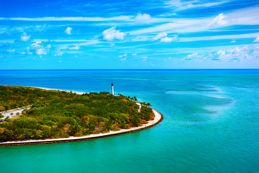 The Cape Florida Lighthouse located on the southern point of Key Biscayne just off the downtown Miami coast.