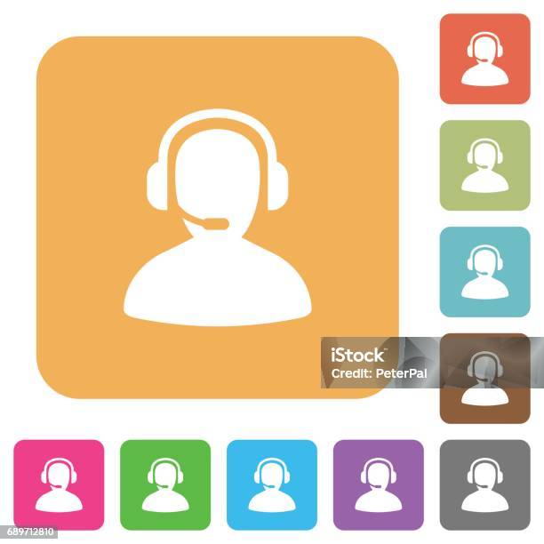 Operator Rounded Square Flat Icons Stock Illustration - Download Image Now - Icon Symbol, Customer Service Representative, Call Center
