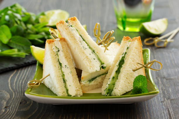 istock Vegetarian sandwich with cucumber and cream cheese. 689713204
