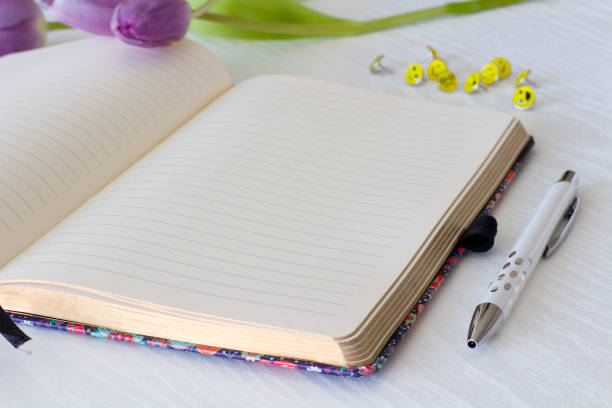 istock Colorful notebook on desk with other stationery 689715558