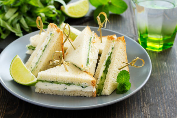 istock Vegetarian sandwich with cucumber and cream cheese. 689715758