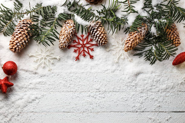 istock Snowy christmas background with fir branch and pine cones. 689731332