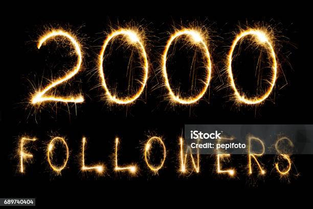 Celebrating 2000 Followers Stock Photo - Download Image Now - 2000, Banner - Sign, Black Background