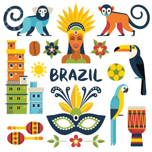 illustrazioni stock, clip art, cartoni animati e icone di tendenza di collezione icone brasile. - brazilian culture illustrations