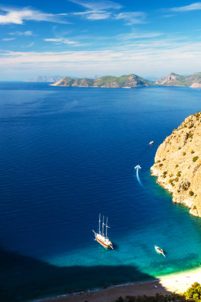 istock Butterfly valley sea view and boat Oludeniz,Turkey 689745680