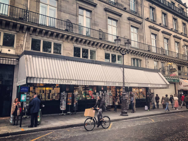 Paris, France - May 13, 2017: People around Gallimard Paris book store.