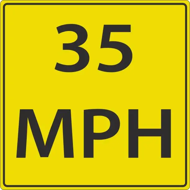 Vector illustration of 35 mph. Speed limit road sign illustration. Thirty five miles per hour.