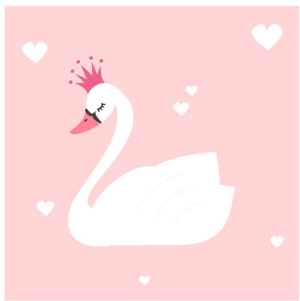 ilustrações de stock, clip art, desenhos animados e ícones de cute lovely princess swan on pink background vector illustration - swan princess cartoon crown