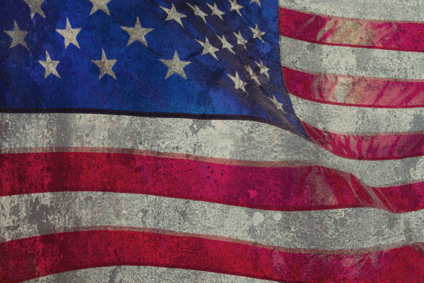 istock Closeup of grunge American flag 689760376