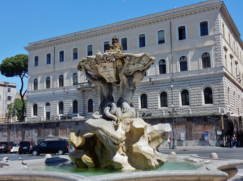 Rome, Lazio, Italy - May 15, 2017: Fountain of Tritons in Piazza della Mouth of Truth