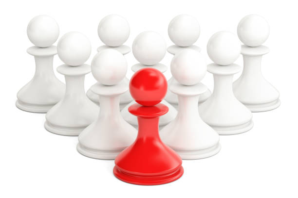 istock leader concept from chess pawns, 3D rendering isolated on white background 689777926