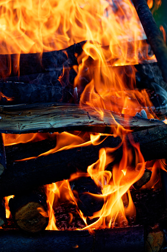 Wood Burning In The Fireplace Closeup Home Warm Orange Bonfire With Pieces  Of Wood Stock Photo - Download Image Now - iStock