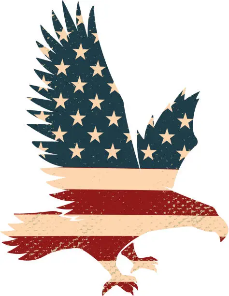 Vector illustration of Eagle silhouette on the usa flag background. Design element for poster, postcard. Vector illustration.