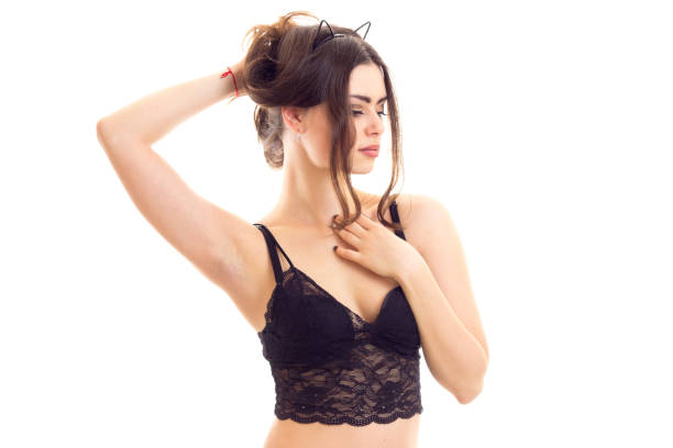istock Young woman in black lingerie 689800850