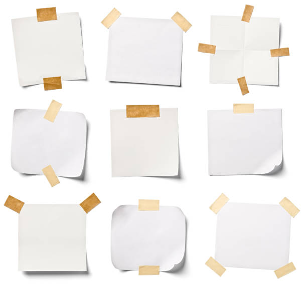 white note paper office business collection of  various white note papers on white background. each one is shot separately fastening photos stock pictures, royalty-free photos & images
