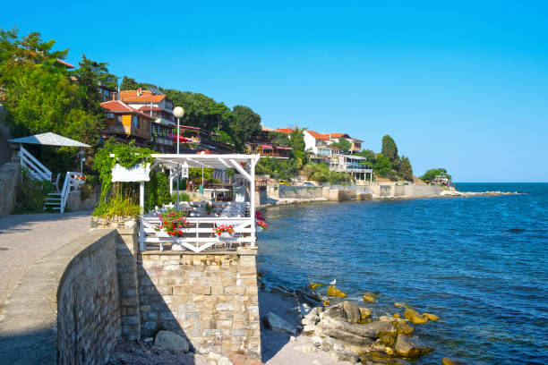 istock Coastal street in old town Nesebar, Bulgaria 689805576