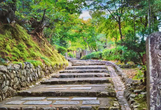 Photo of Stone steps in traditional japanese garden near Kyoto