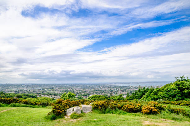 coastline by killiney hill near dublin in ireland - dublin bay flash imagens e fotografias de stock