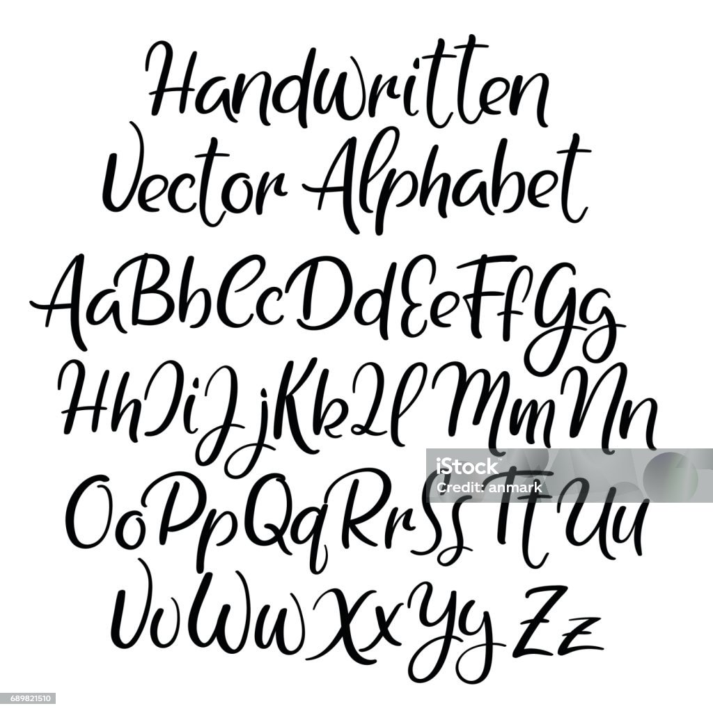 Moderne Kalligraphie Stil. Alphabet. Handgeschriebene Schrift. Großbuchstaben und Kleinbuchstaben. - Lizenzfrei Maschinenschrift Vektorgrafik