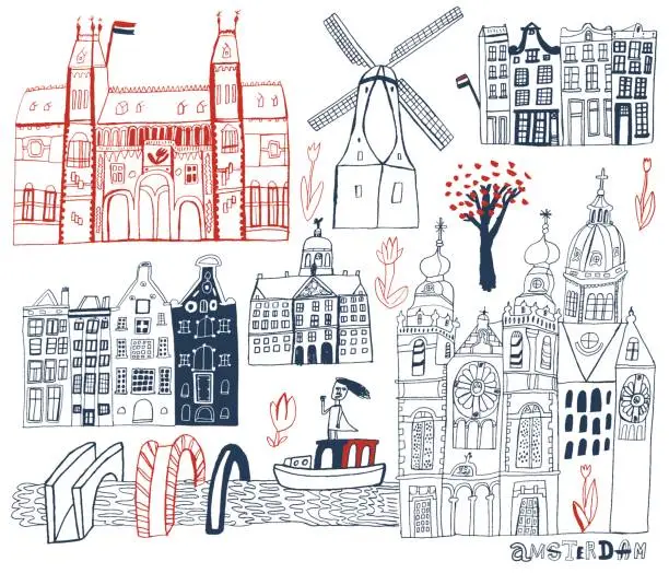 Vector illustration of Amsterdam in Netherlands