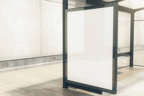 istock Bus stop with white poster closeup toning 689829402