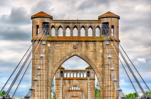 Suspension Bridge spanning the Loire in Langeais - France, Indre-et-Loire