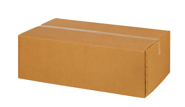 istock Closed cardboard box taped up and isolated on a white background. 689832486