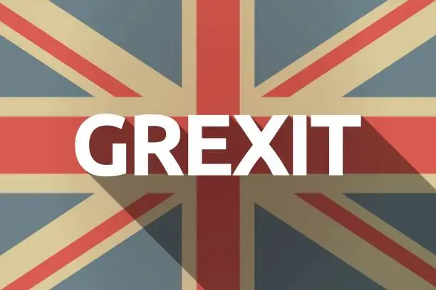 Vector illustration of Long shadow UK flag with  the text GREXIT