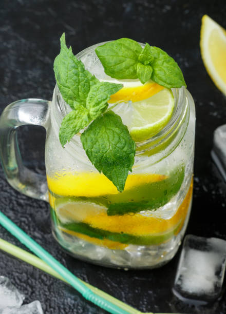 istock Mineral water with lemon, lime and mint. Detox. Diet. Refreshing drink. Selective focus 689842872