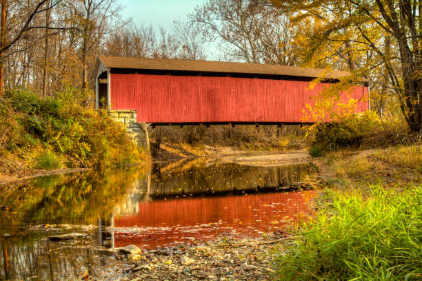 IN"nMelcher/Klondyke/Marion covered bridge Parke county, IN indiana covered bridge stock pictures, royalty-free photos & images
