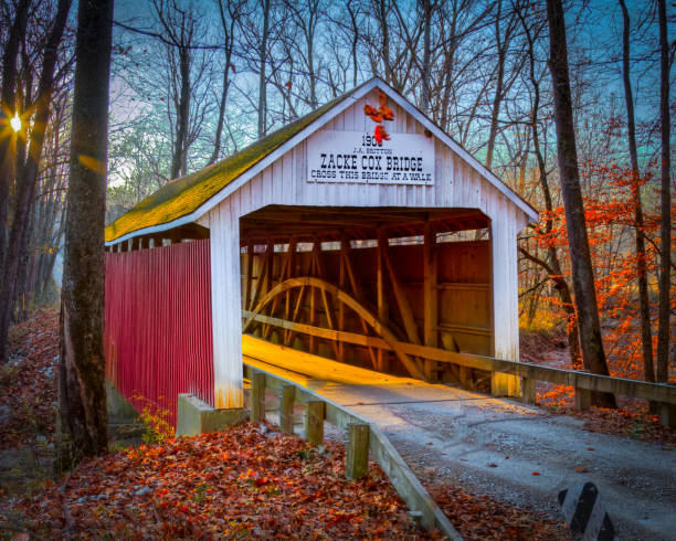 Zacke Cox covered bridge Parke county, IN indiana covered bridge stock pictures, royalty-free photos & images