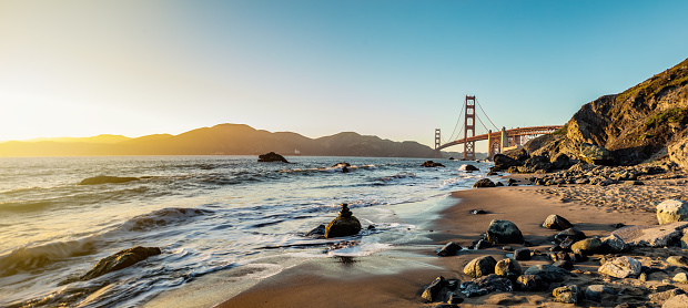 High quality stock photo of San Francisco's Marshall Beach, near Land's End and the furtest spot west in SF, located at the base of the Golden Gate Bridge