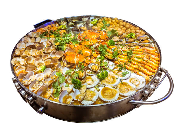 Assorted large size Chinese seafood, Cantonese food, isolated on white.