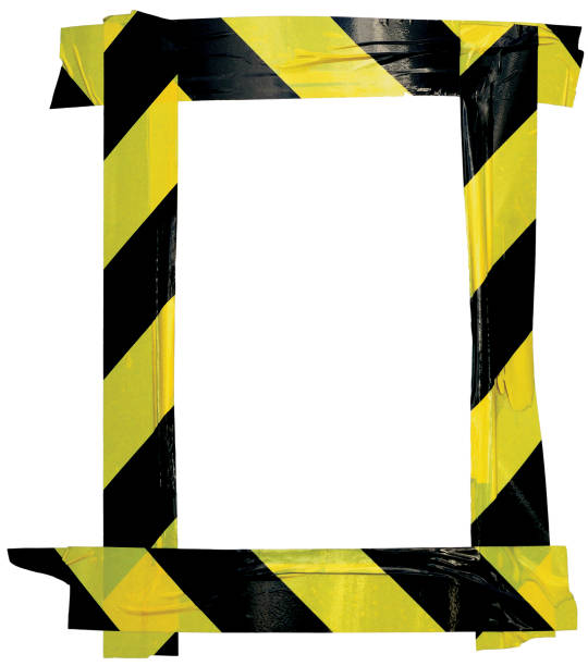 istock Yellow Black Caution Warning Tape Notice Sign Frame, Vertical Adhesive Sticker Background, Diagonal Hazard Stripes Signal Safety Attention Concept, Isolated Large Detailed Closeup, Old Aged Weathered Grunge Pattern 689864680