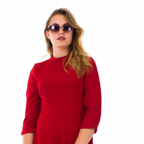 istock Young pretty woman, sunglasses, white background 689867448