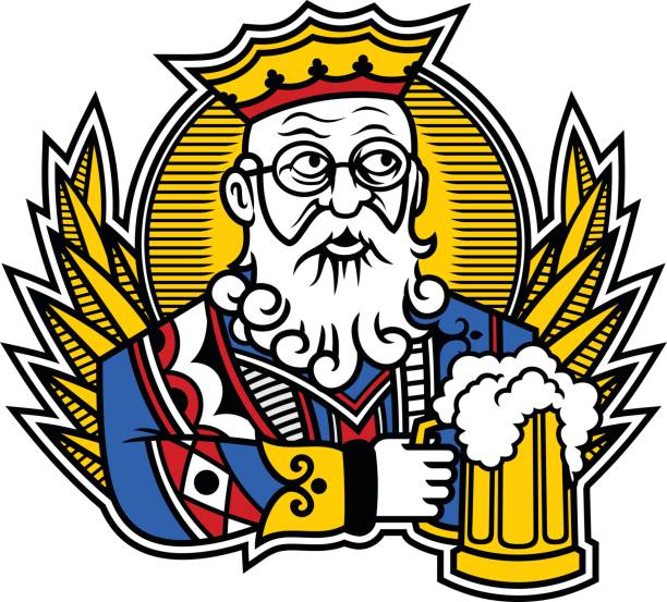 King with beer Card stylizing King with mug of beer. bar drink establishment illustrations stock illustrations