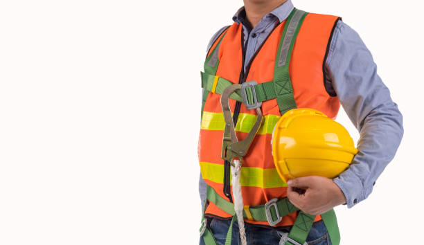 istock engineer wear fall arrest equipment isolated on white  background 689871458