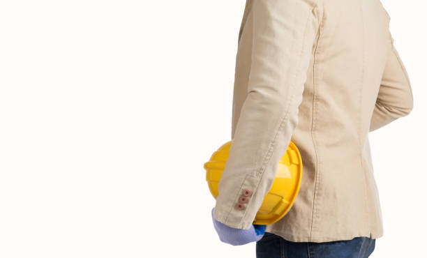 istock a man holding safety helmet isolate on white background 689871508