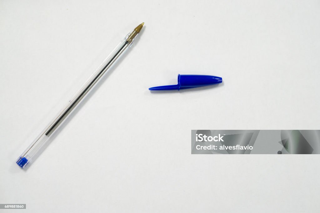 blue pen on white background Pen Stock Photo
