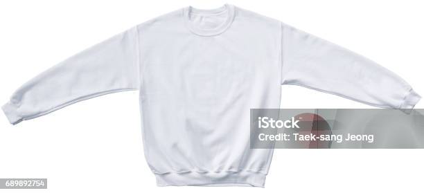 Blank Sweatshirt White Color Mock Up Template Stock Photo - Download Image Now - White Color, Sweatshirt, Round Neckline