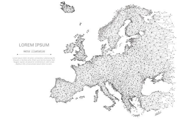 bildbanksillustrationer, clip art samt tecknat material och ikoner med europa karta låg poly grå - europe map