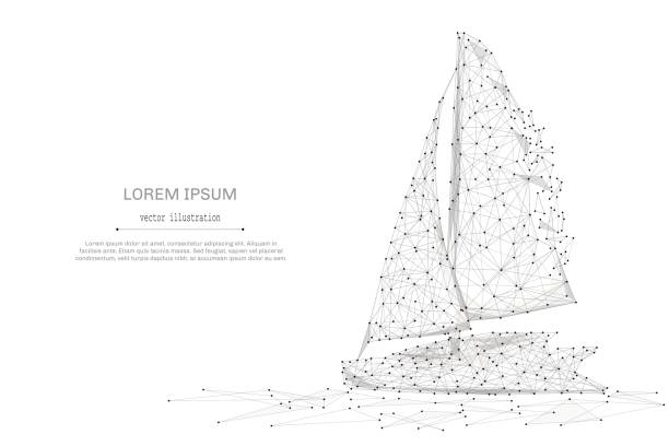 ilustrações de stock, clip art, desenhos animados e ícones de sailing yacht low poly gray - regatta