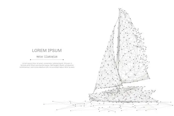 Vector illustration of Sailing yacht low poly gray